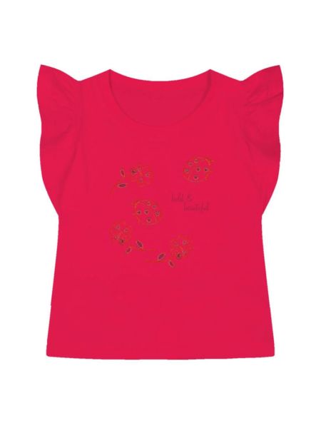 Μπλούζα κοντομάνικη με ανοιξιάτικο κοφτό κέντημα κόκκινο