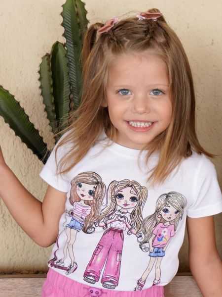 Μπλούζα κοντομάνικη με print skate girls λευκό