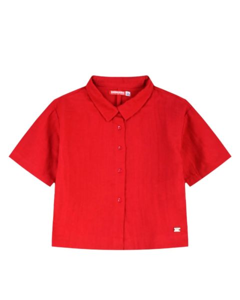 Πουκάμισο κροπ λινό μονόχρωμο  κόκκινο