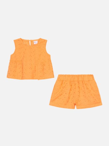 Σετ βρεφικό βαμβακερό με κοφτό κέντημα και δέσιμο στην πλάτη πορτοκαλί