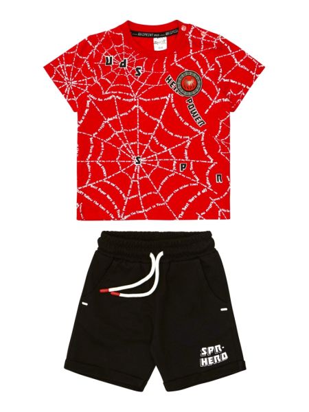 Σετ Spiderman με φως στην μπλούζα και print ιστούς κόκκινο