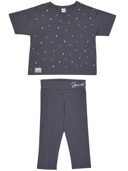 Σετ τοπ με ασημένιες λεπτομέρειες και κολάν κάπρι ανθρακί