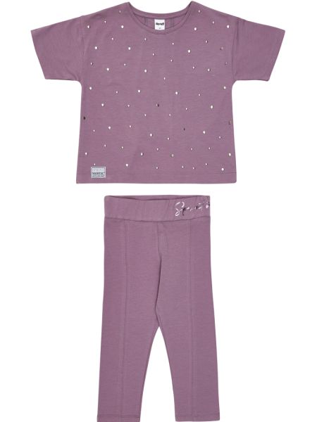 Σετ τοπ με ασημένιες λεπτομέρειες και κολάν κάπρι σάπιο μήλο