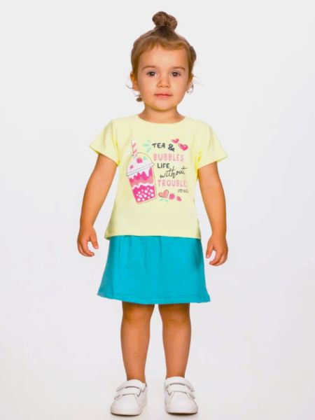 Σετ μπλούζα milkshake και σορτς φούστα μονόχρωμο κίτρινο