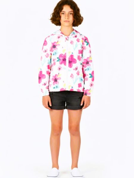 Πανωφόρι φλοράλ αντιανεμικό με κουκούλα φούξια