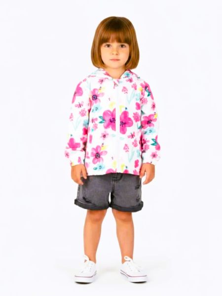 Εποχιακό τζάκετ αντιανεμικό με κουκούλα print flowers φούξια