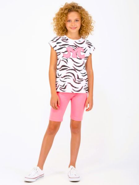 Σετ μπλούζα animal print και νέον ποδηλατικό κολάν  φούξια