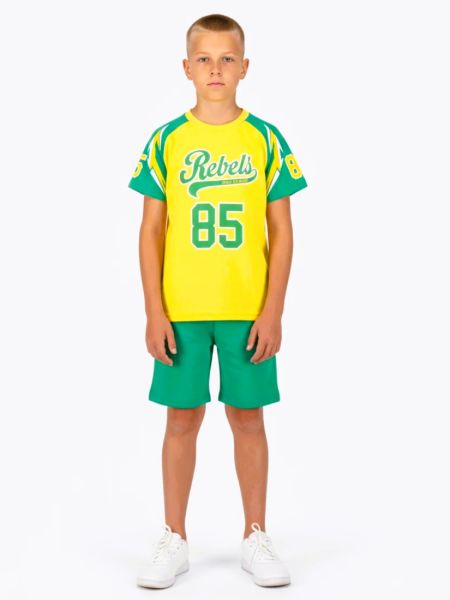 Σετ μπλούζα με print rebels 85 και μονόχρωμη βερμούδα κίτρινο