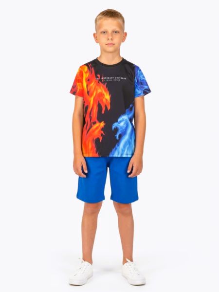 Σετ μπλούζα με print flames και μονόχρωμη βερμούδα κόκκινο