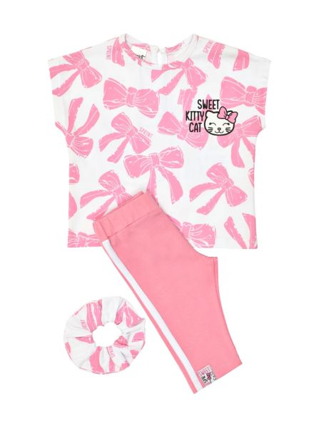 Σετ hello kitty μπλούζα με ποδηλατικό κολάν και schrunchy ροζ