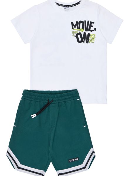 Σετ μπλούζα με print faster than them και βερμούδα με λεπτομέρειες λευκό