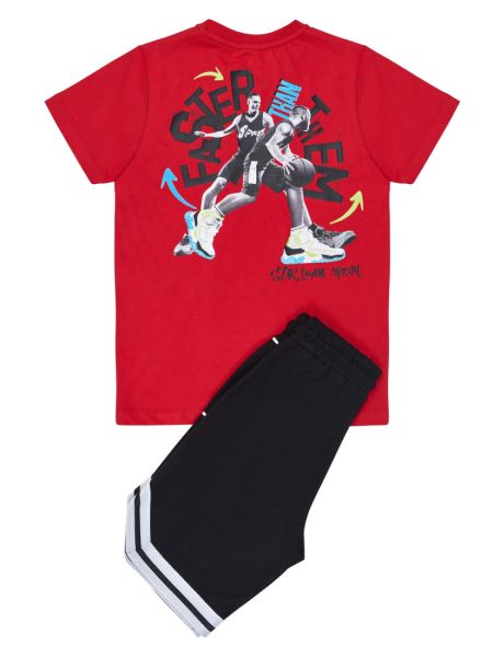 Σετ μπλούζα με print faster than them και βερμούδα με λεπτομέρειες κόκκινο