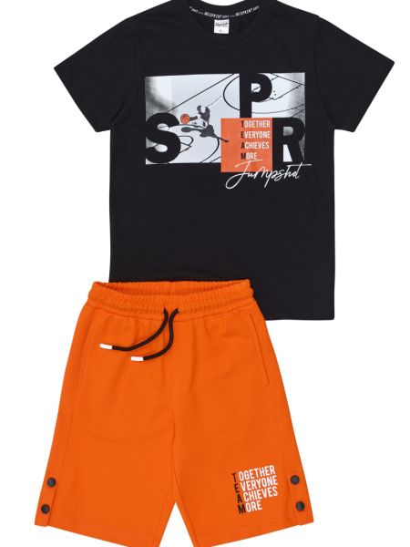 Σετ μπλούζα και βερμούδα στα χρώματα και print της μπάλας basket πορτοκαλί