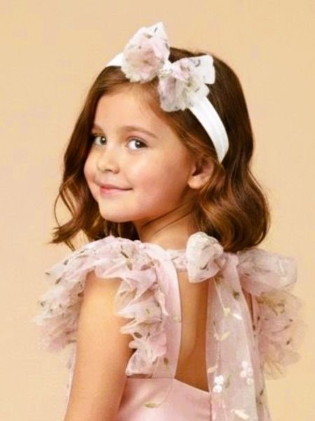 Κορδέλα με τούλι και 3D λουλούδια κρεμ