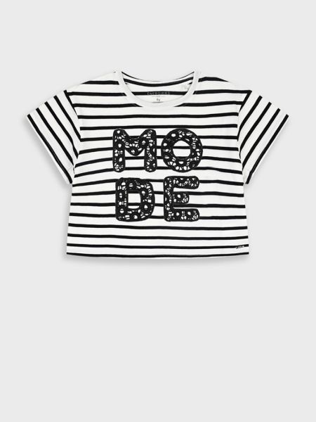 Κροπ τοπ ριγέ με δαντέλα μαύρο