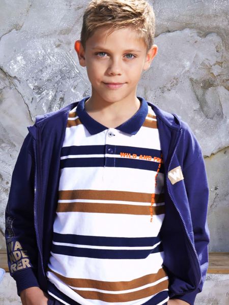 Μπλούζα ριγέ με γιακά με print wild and free καφέ