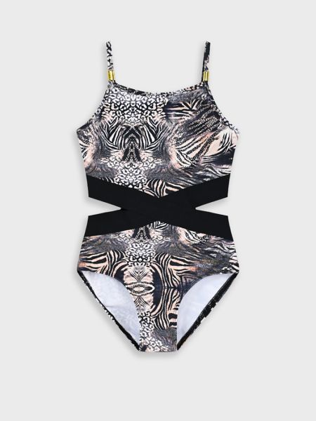 Ολόσωμο μαγιό λεοπάρ με ανοίγματα στο πλάι μαύρο