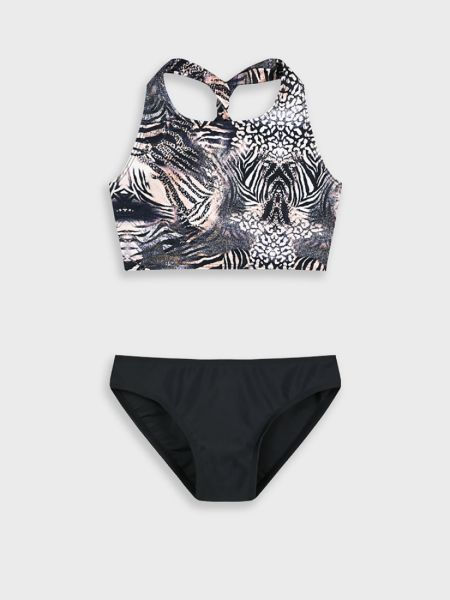 Μαγιό μπικίνι λεοπάρ με χιαστή πλάτη μαύρο