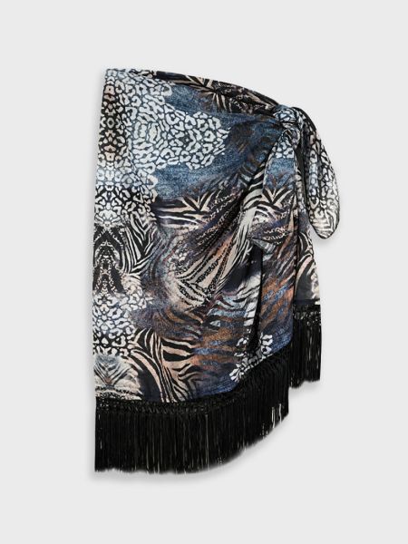 Παρεό λεοπάρ με κρόσια μαύρο