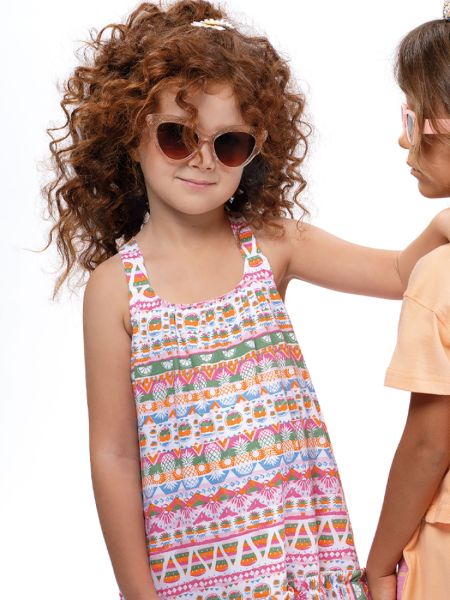 Φόρεμα εξώπλατο με summer print pineapples ροζ