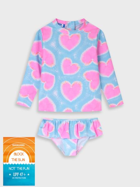 Σετ μαγιό μπλούζα με αντηλιακή προστασία 40+ και βρακάκι με βολάν ροζ