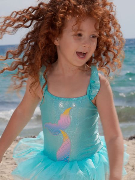 Ολόσωμο μαγιό με τούλινη φούστα με print γοργόνα βεραμάν