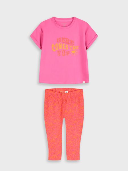 Σετ με γεωμετρικά σχέδια μπλούζα και κολάν κάπρι φούξια