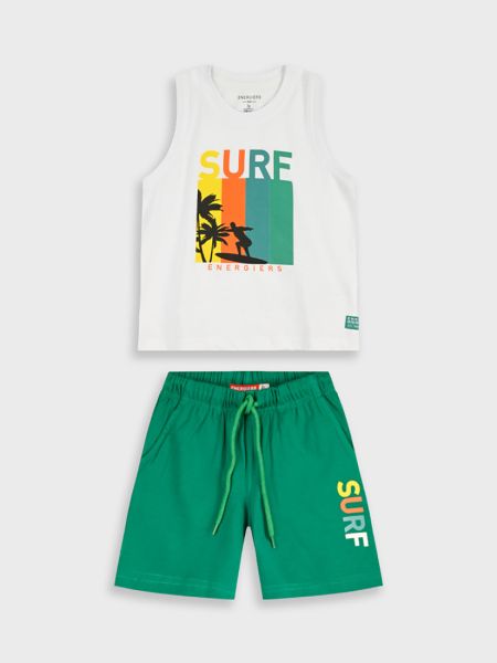 Σετ βαμβακερό με αμάνικη μπλούζα και print surf πράσινο