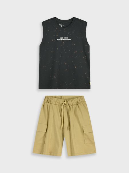 Σετ βαμβακερό με αμάνικη μπλούζα και print push your limits μαύρο