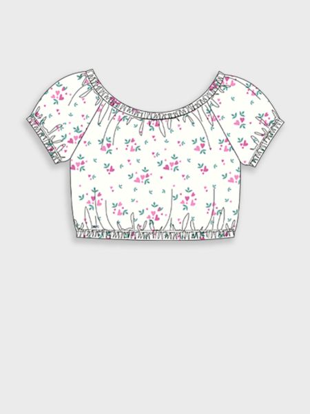 Φλοράλ κροπ τοπ με καρδούλες λευκό