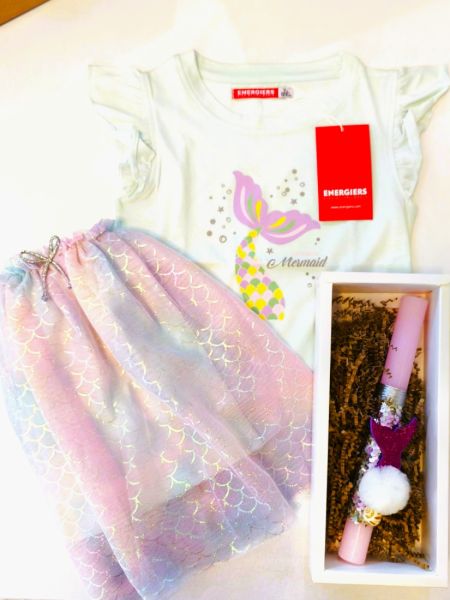 Χειροποίητη λαμπάδα γοργόνα με πούλιες και κοχυλάκια ροζ