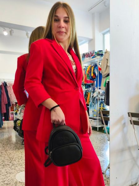 Σακάκι μονόχρωμο με τσέπες και τρουακάρ μανίκια κόκκινο