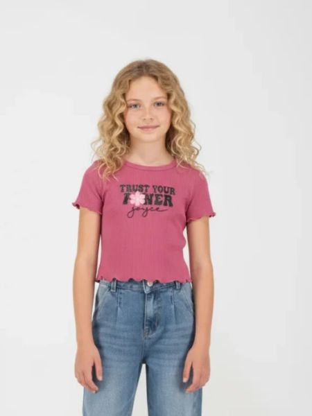 Κροπ τοπ ριπ με glitter ροζ