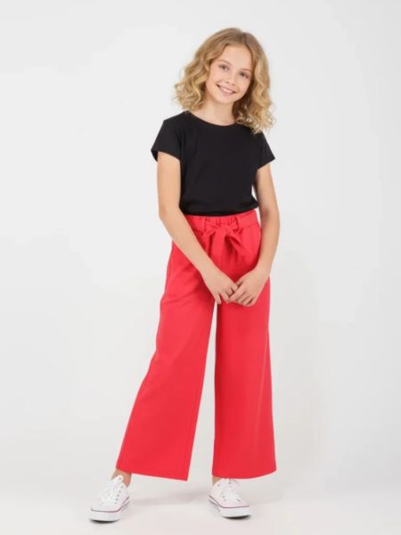 Παντελόνα βαμβακερή μονόχρωμη με ζώνη κόκκινο