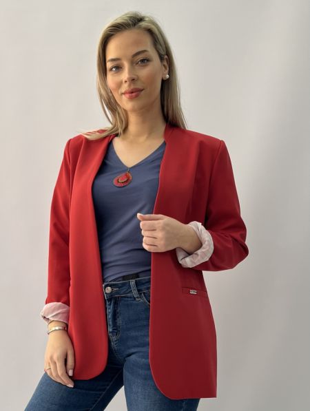 Σακάκι μπλέιζερ με μάο γιακά κόκκινο