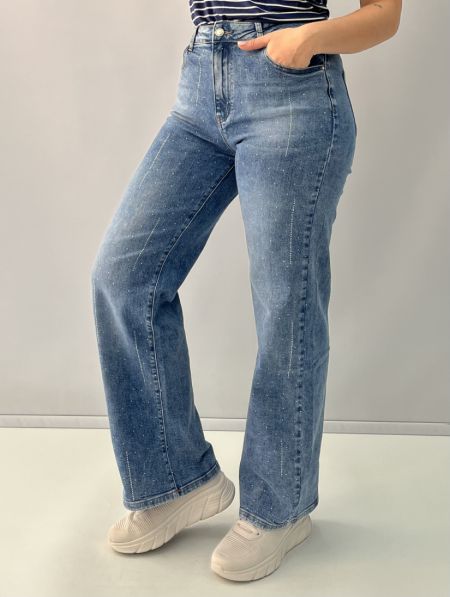 Παντελόνα τζίν με στρας  μπλε