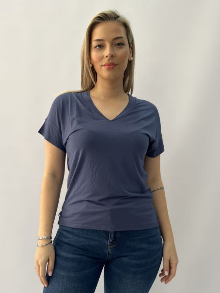Μπλούζα κοντομάνικη με V μπλε ραφ