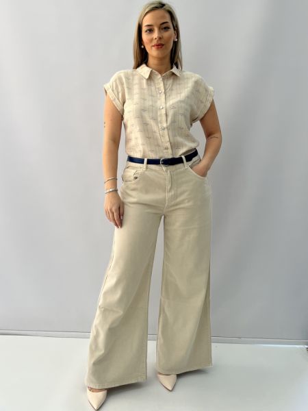 Παντελόνα jean ψηλόμεση μπεζ