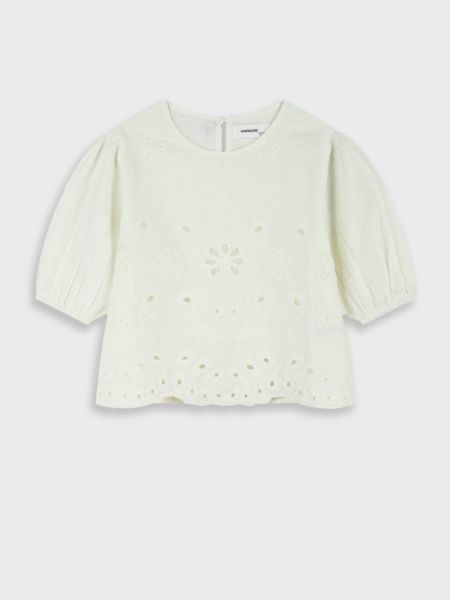 Πουκαμίσα κοντομάνικη με κοφτό κέντημα λευκό