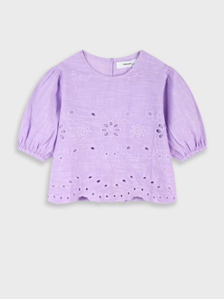 Πουκαμίσα κοντομάνικη με κοφτό κέντημα λιλά