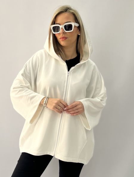 Ζακέτα με κουκούλα και τσέπες λευκό