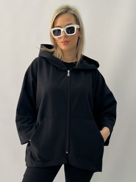 Ζακέτα με κουκούλα και τσέπες μαύρο