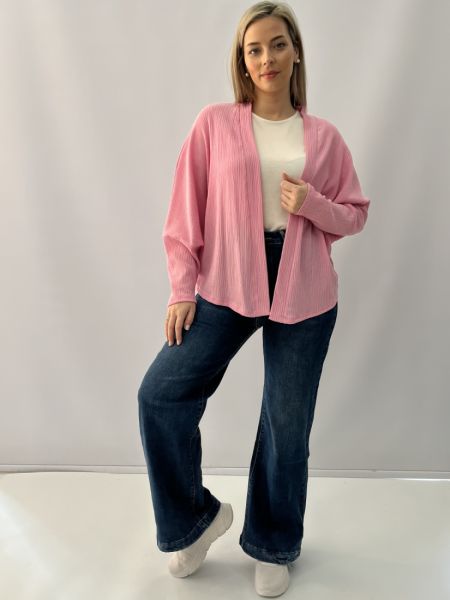 Ζακέτα με φάσα και φαρδύ μανίκι ροζ