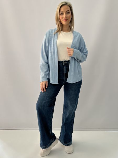 Ζακέτα με φάσα και φαρδύ μανίκι σιέλ
