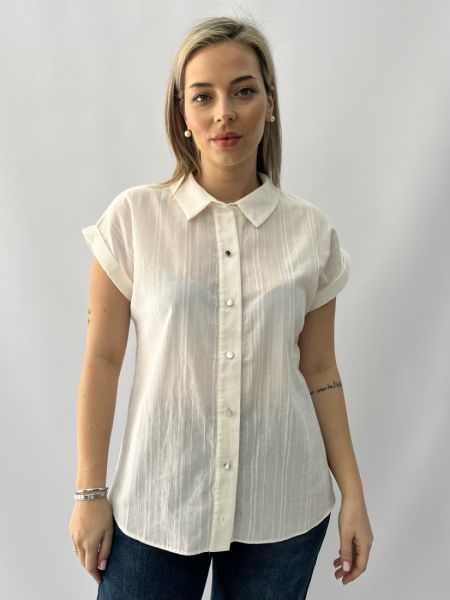 Πουκάμισο με ζαπονέ μανίκι με ρεβερ και ασύμετρα κουμπιά λευκό