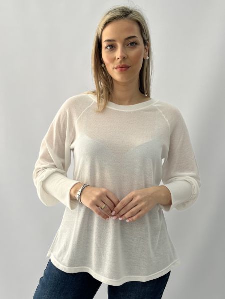 Μπλούζα λεπτή πλεκτή με μανσέτα λευκό