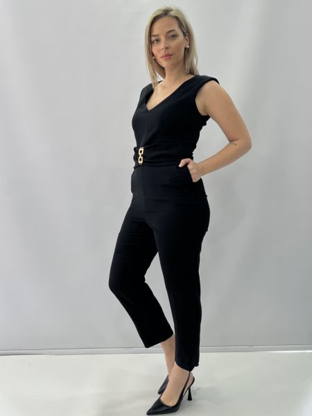 Φόρμα ολόσωμη με βάτα και αγκράφα στη μέση μαύρο