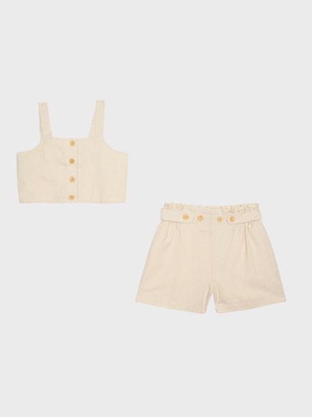 Σετ λινό κροπ τοπ και ψηλόμεσο σορτς μπεζ