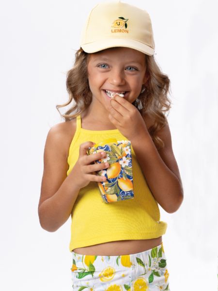 Σετ ριπ τοπ και ποδηλατικό κολάν print lemon's life κίτρινο