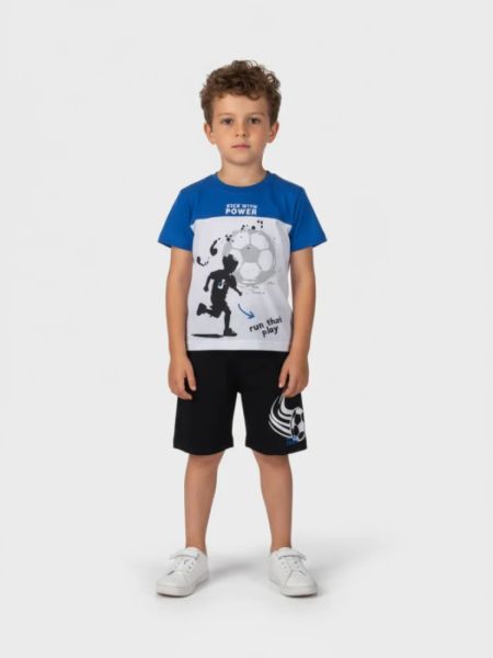 Σετ μπλούζα και σορτς με print ποδόσφαιρο μπλε